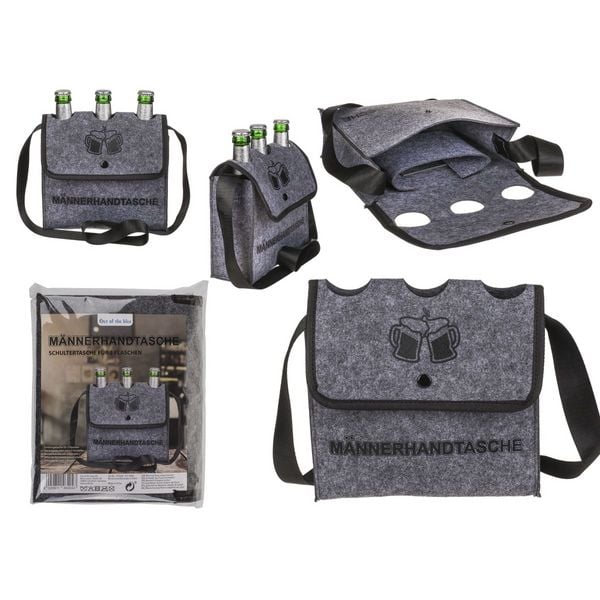 Männerhandtasche für 3 Flaschen grau