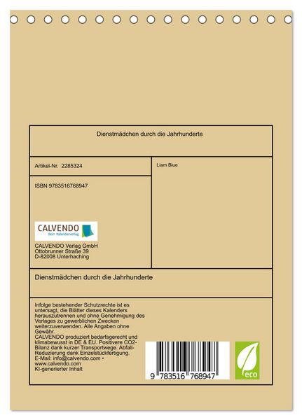 Produktbild: Dienstm&auml;dchen durch die Jahrhunderte (Tischkalender 2027 DIN A5 hoch), CALVENDO Monatskalender