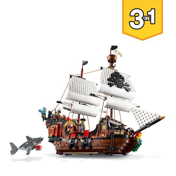 LEGO Creator 31109 3-in-1 Piratenschiff Set, Taverne und Totenkopfinsel