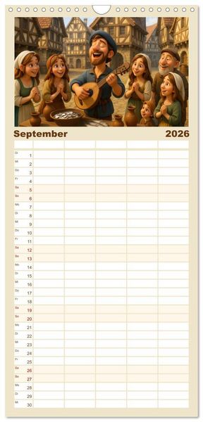Produktbild: Familienplaner 2026 - Im Mittelalter handgemacht mit 5 Spalten (Wandkalender, 21 x 45 cm) CALVENDO