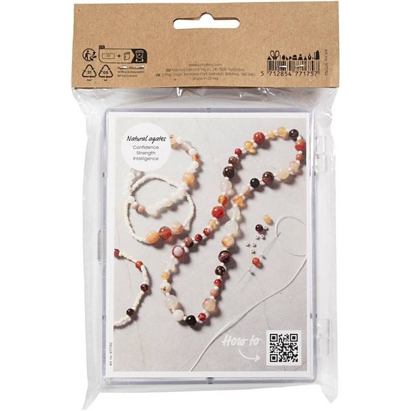 Produktbild: Creativ Company Kreativ Mix Schmuck, Achate, Gr&ouml;&szlig;e 2,6-10 mm, Lochgr&ouml;&szlig;e 0,8-1,8 mm, sortierte Farben