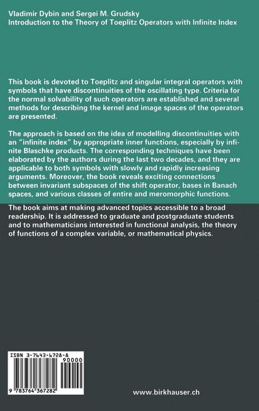 Produktbild: Introduction to the Theory of Toeplitz Operators with Infinite Index