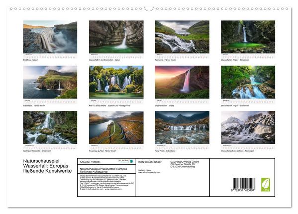 Produktbild: Naturschauspiel Wasserfall: Europas flie&szlig;ende Kunstwerke (hochwertiger Premium Wandkalender 2026 DIN A2 quer), Kunstdruck in Hochglanz
