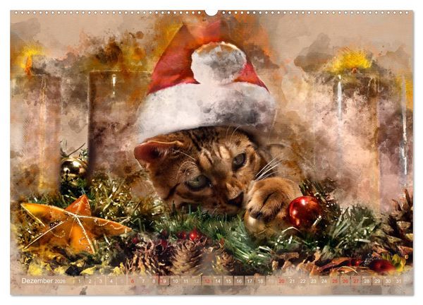 Produktbild: Katzenkalender mausgemalt (hochwertiger Premium Wandkalender 2026 DIN A2 quer), Kunstdruck in Hochglanz
