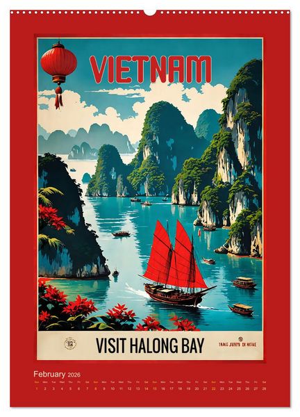 Produktbild: World Travel Posters - Nostalgic Trip Around the Globe (Wall Calendar 2026 DIN A2 portrait), CALVENDO 12 Month Wall Calendar