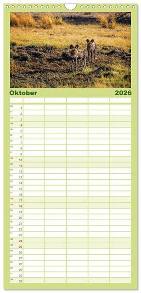 Produktbild: Familienplaner 2026 - Sambias gro&szlig;artige Tierwelt mit 5 Spalten (Wandkalender, 21 x 45 cm) CALVENDO
