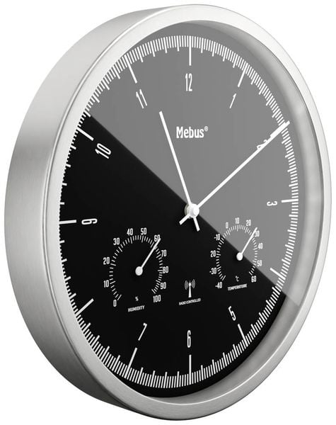 Produktbild: Mebus 19777 Funk Wanduhr 25cm x 50mm Silber Leisegang-Uhrwerk