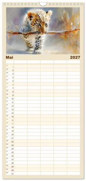 Produktbild: Familienplaner 2027 - Leopardenkinder. Afrikas Katzenbabys im Licht der Natur mit 5 Spalten (Wandkalender, 21 x 45 cm) CALVENDO