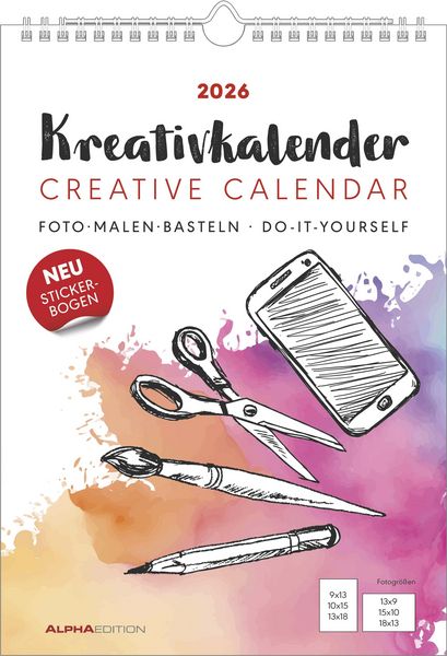 Produktbild: Kreativ-Kalender A4 weiß 2026 - 21 x 29,7 - Foto, Malen, Basteln - datiert - Kreativkalender - Foto-Kalender - Alpha Edition