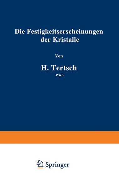 Produktbild: Die Festigkeitserscheinungen der Kristalle