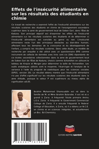 Produktbild: Effets de l'ins&eacute;curit&eacute; alimentaire sur les r&eacute;sultats des &eacute;tudiants en chimie