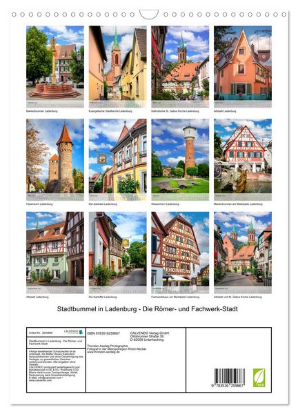 Produktbild: Stadtbummel in Ladenburg - Die R&ouml;mer- und Fachwerk-Stadt (Wandkalender 2026 DIN A3 hoch), CALVENDO Monatskalender