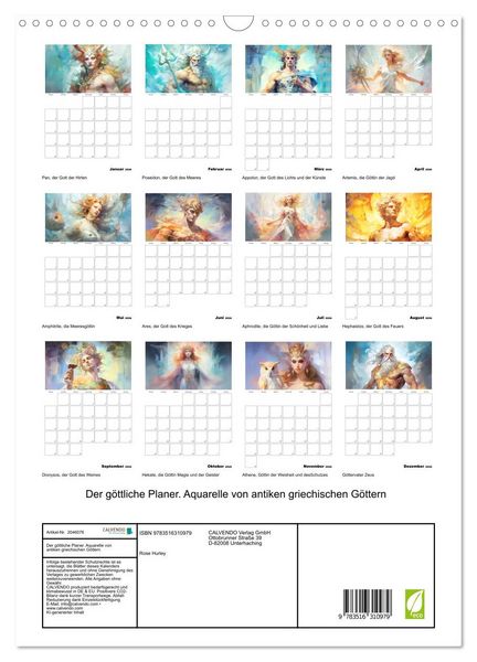 Produktbild: Der g&ouml;ttliche Planer. Aquarelle von antiken griechischen G&ouml;ttern (Wandkalender 2026 DIN A3 hoch), CALVENDO Monatskalender