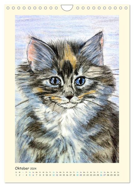 PortraiTierART Samtpfötchen (Wandkalender 2024 DIN A4 hoch), CALVENDO Monatskalender