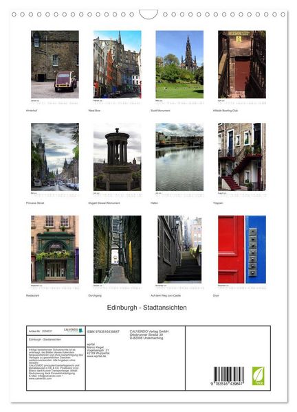 Produktbild: Edinburgh - Stadtansichten (Wandkalender 2026 DIN A3 hoch), CALVENDO Monatskalender