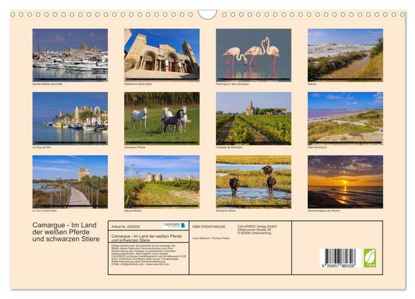 Produktbild: Camargue - Im Land der wei&szlig;en Pferde und schwarzen Stiere (Wandkalender 2026 DIN A3 quer), CALVENDO Monatskalender