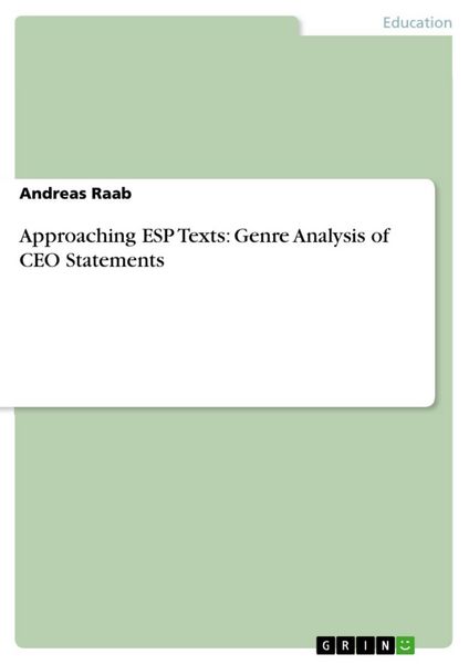 Produktbild: Approaching ESP Texts: Genre Analysis of CEO Statements