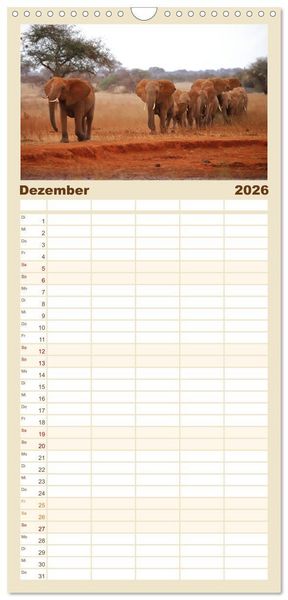 Produktbild: Familienplaner 2026 - Kenias wilde Elefanten mit 5 Spalten (Wandkalender, 21 x 45 cm) CALVENDO