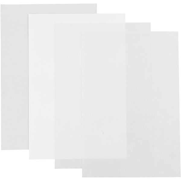 Creativ Company Schrumpffolienplatten Plastikschrumpfplatten, Glänzend transparent, Matt transparent, Mattweiß,, 20x30 cm, Dicke 0,3 mm, 4 Blatt