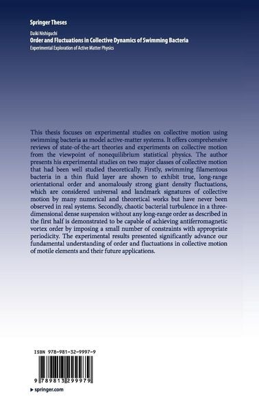 Produktbild: Order and Fluctuations in Collective Dynamics of Swimming Bacteria