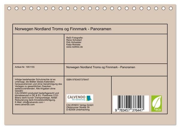 Produktbild: Norwegen Nordland Troms og Finnmark - Panoramen (Tischkalender 2026 DIN A5 quer), CALVENDO Monatskalender