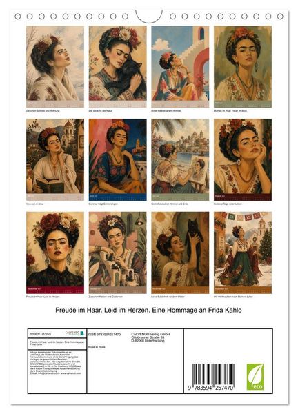 Produktbild: Freude im Haar. Leid im Herzen. Eine Hommage an Frida Kahlo (Wandkalender 2027 DIN A4 hoch), CALVENDO Monatskalender