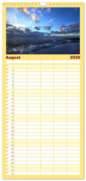 Produktbild: Familienplaner 2026 - Nordseebad Wremen - Strandimpressionen mit 5 Spalten (Wandkalender, 21 x 45 cm) CALVENDO