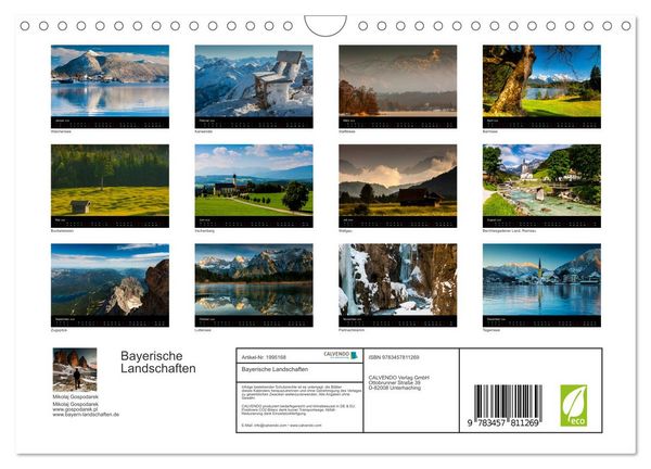 Produktbild: Bayerische Landschaften (Wandkalender 2026 DIN A4 quer), CALVENDO Monatskalender