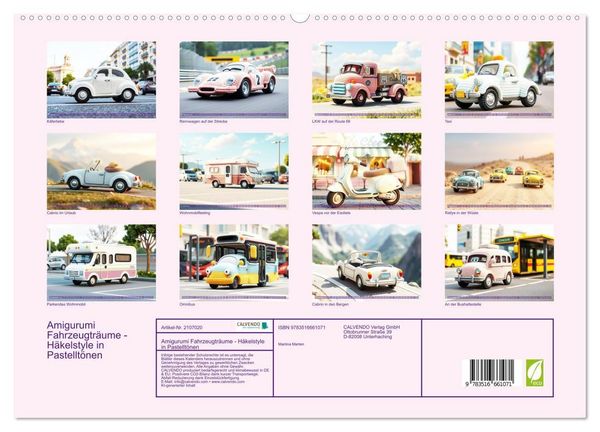 Produktbild: Amigurumi Fahrzeugtr&auml;ume - H&auml;kelstyle in Pastellt&ouml;nen (hochwertiger Premium Wandkalender 2026 DIN A2 quer), Kunstdruck in Hochglanz