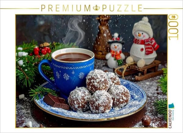 CALVENDO Puzzle Schokoladen Schneebälle mit einer Tasse Trinkschokolade | 1000 Teile Lege-Größe 64x48cm Foto-Puzzle für glückliche Stunden