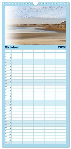 Produktbild: Familienplaner 2026 - K&uuml;stenstreifen an der Nordsee mit 5 Spalten (Wandkalender, 21 x 45 cm) CALVENDO