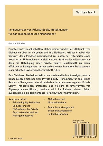 Produktbild: Konsequenzen von Private-Equity-Beteiligungen f&uuml;r das Human Resource Management