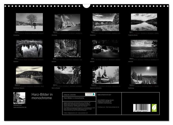 Produktbild: Harz-Bilder in monochrome (Wandkalender 2026 DIN A3 quer), CALVENDO Monatskalender