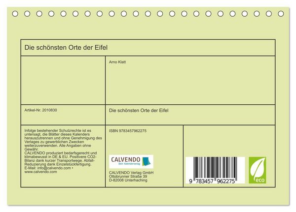 Produktbild: Die sch&ouml;nsten Orte der Eifel (Tischkalender 2026 DIN A5 quer), CALVENDO Monatskalender