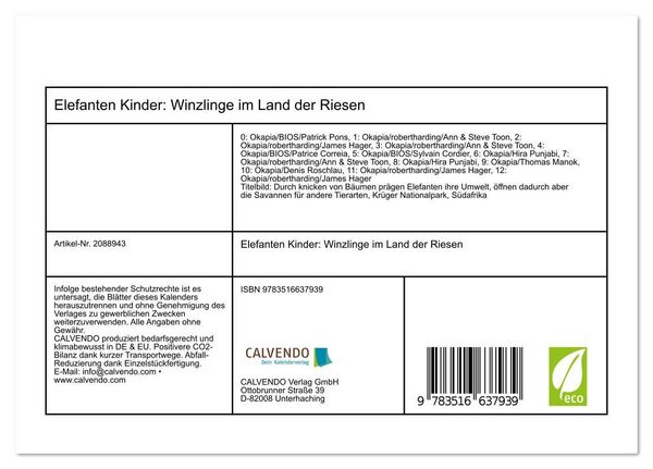 Produktbild: Elefanten Kinder: Winzlinge im Land der Riesen (Tischkalender 2026 DIN A5 quer), CALVENDO Monatskalender