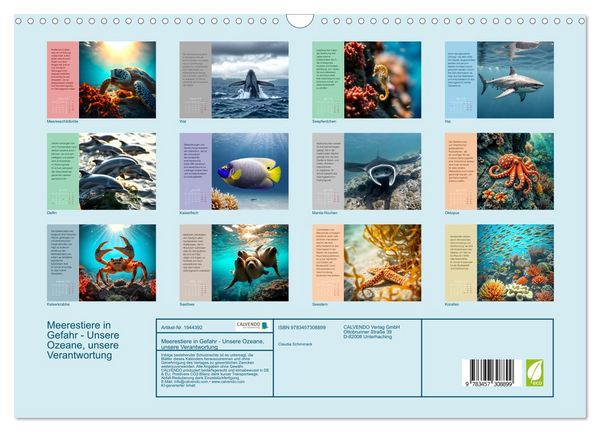 Produktbild: Meerestiere in Gefahr - Unsere Ozeane, unsere Verantwortung (Wandkalender 2026 DIN A3 quer), CALVENDO Monatskalender