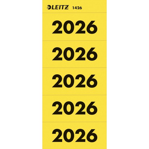 Produktbild: Leitz Jahreszahletiketten 2026 gelb 60x25,5mm 100 St&uuml;ck f&uuml;r Ordnerr&uuml;cken 8cm