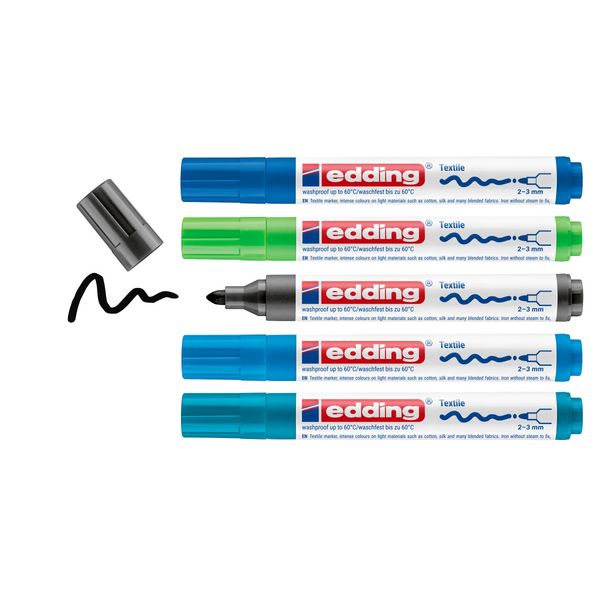 Produktbild: edding 4500 Textilmarker, 2-3mm, 5er Set kalte Farben