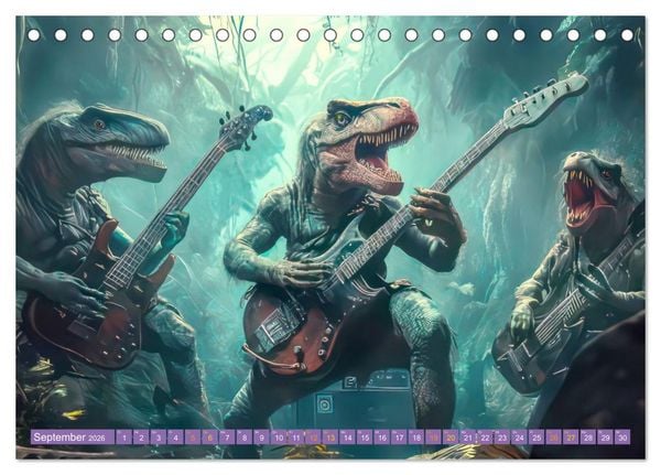 Produktbild: Dinos rocken ab (Tischkalender 2026 DIN A5 quer), CALVENDO Monatskalender