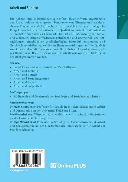 Produktbild: Arbeit und Subjekt