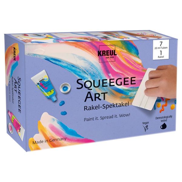Produktbild: KREUL Squeegee Art Set mit Kids Art Kinder-K&uuml;nstlerfarben, 7 x 20 ml Tuben