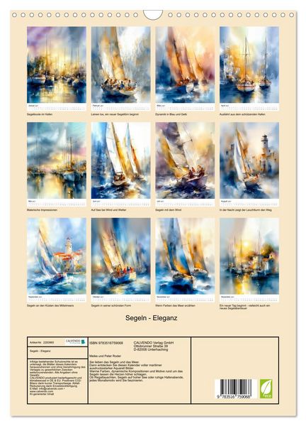 Produktbild: Segeln - Eleganz (Wandkalender 2027 DIN A3 hoch), CALVENDO Monatskalender