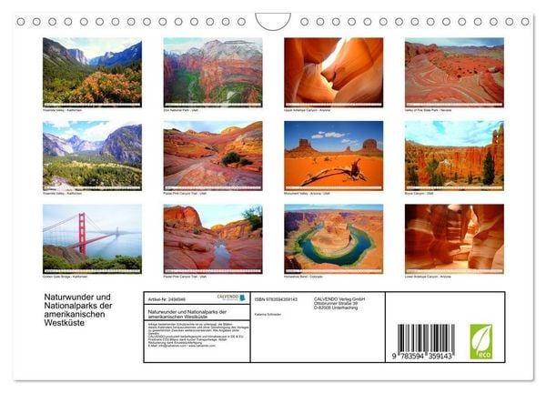 Produktbild: Naturwunder und Nationalparks der amerikanischen Westk&uuml;ste (Wandkalender 2027 DIN A4 quer), CALVENDO Monatskalender