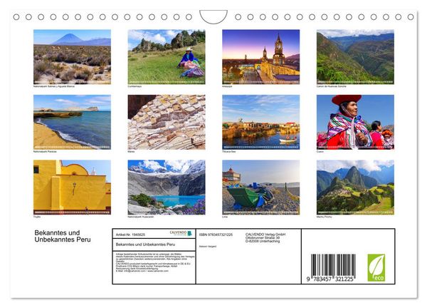Produktbild: Bekanntes und Unbekanntes Peru (Wandkalender 2026 DIN A4 quer), CALVENDO Monatskalender