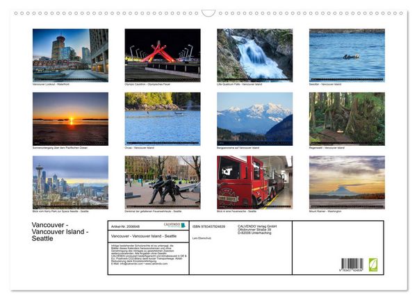 Produktbild: Vancouver - Vancouver Island - Seattle (Wandkalender 2026 DIN A2 quer), CALVENDO Monatskalender