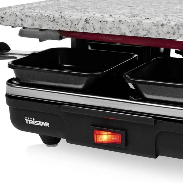 Produktbild: Tristar RA-2745 Raclette Antihaftbeschichtung, Kontrollleuchte, 4 Pf&auml;nnchen, mit Grillstein Schwarz, Grau