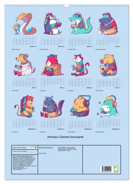 Produktbild: Animaux Gamers Amusants (Calendrier mural 2026 DIN A2 horizontal), CALVENDO calendrier mensuel