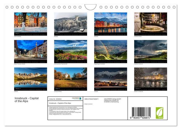 Produktbild: Innsbruck - Capital of the Alps (Wandkalender 2026 DIN A4 quer), CALVENDO Monatskalender