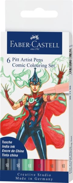 Produktbild: Faber-Castell Tuschestifte Pitt Artist Pens Comic Colouring, 6er Etui