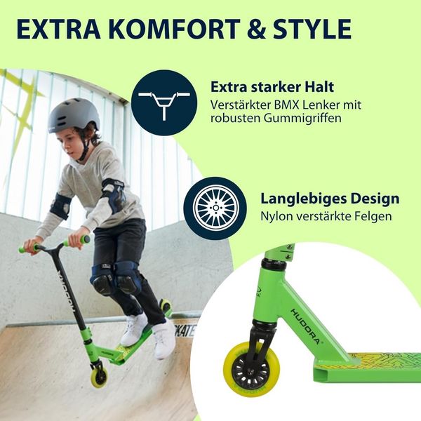 Produktbild: HUDORA 14057 - Stunt Scooter Kids gr&uuml;n, Cityroller f&uuml;r Kinder von ca. 6-10 Jahren